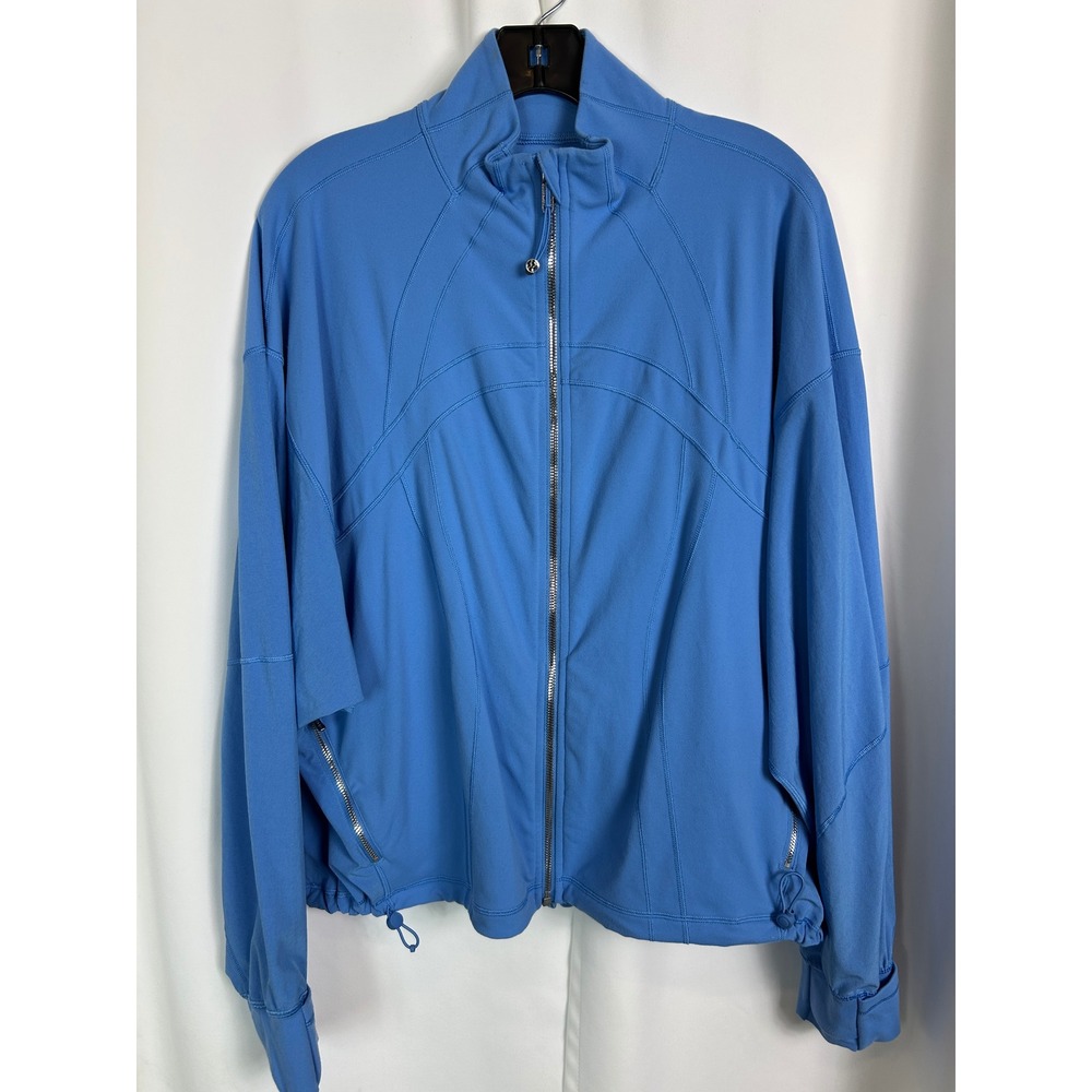 Lululemon Blue Solid Full Zip Jacket Cinch Hem Thumbholes Running Zip Up XL